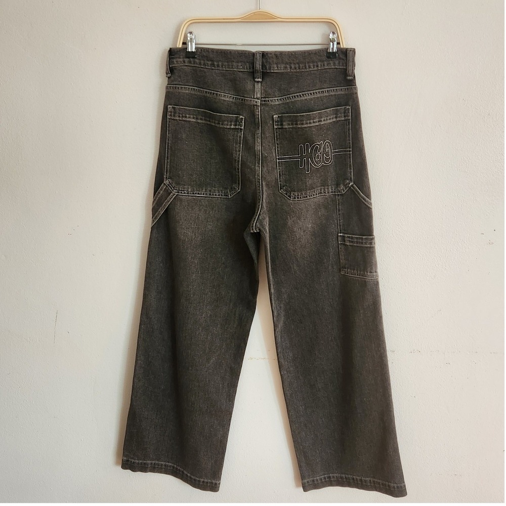 Hollister Super Baggy Wide Leg Jeans 32x32 Black Dark Wash Relaxed Skater Casual